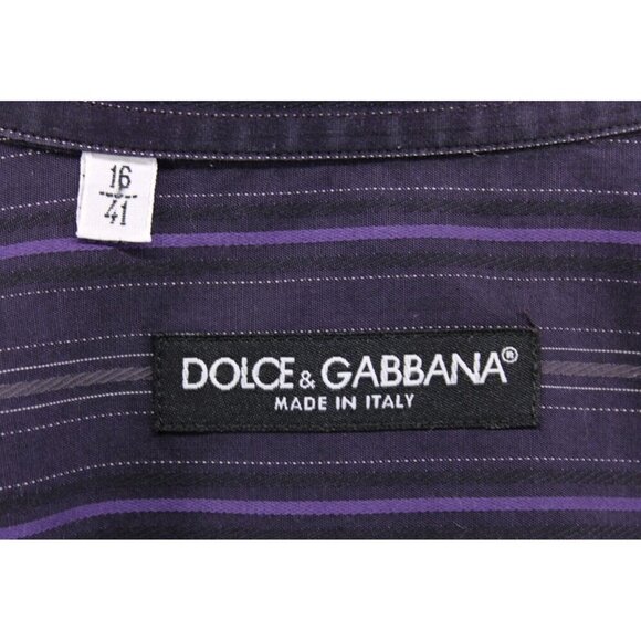 Dolce & Gabbana Men's Purple/Black Striped Classic Fit Long Sleeve Sz 16 - Picture 6 of 7